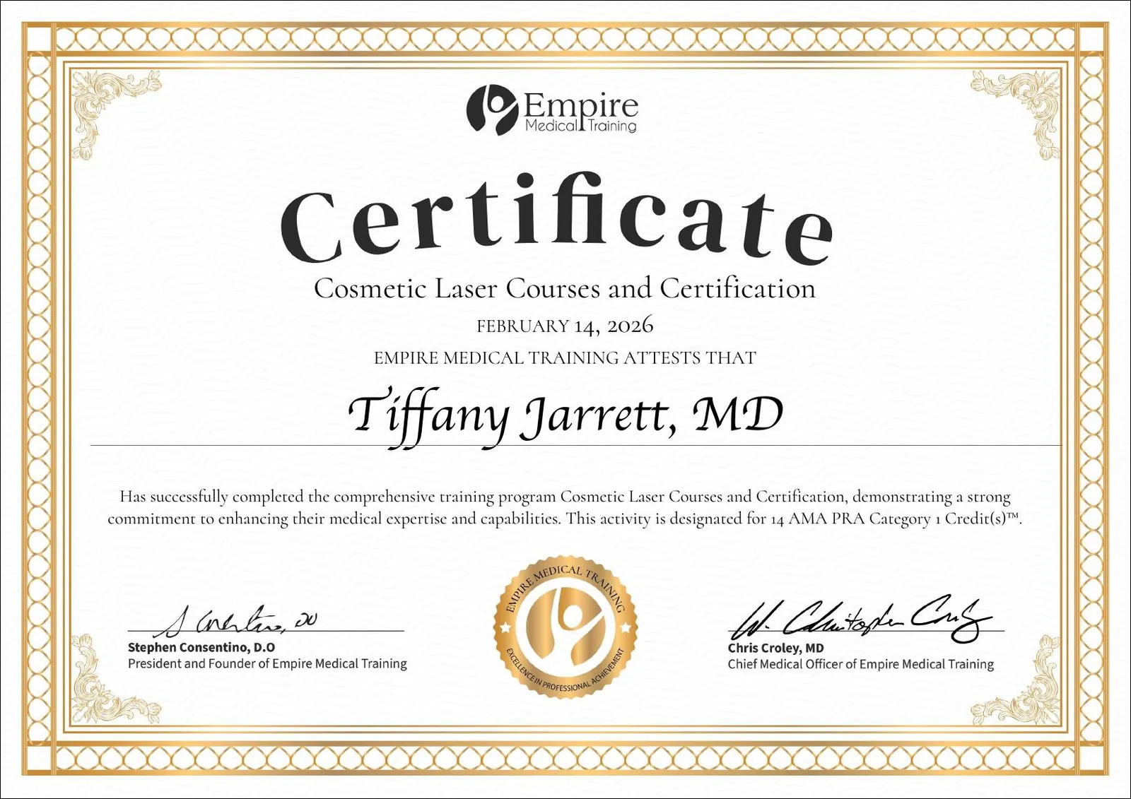 Cosmetic Laser Courses and Certification for Tiffany Jarrett, M.D.